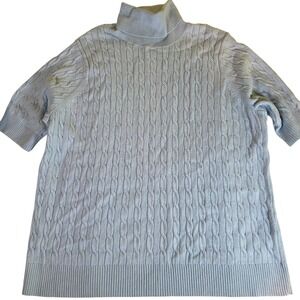 LANDS END Womens 2X Light Blue Cable Knit Short Sleeve Turtleneck Sweater
